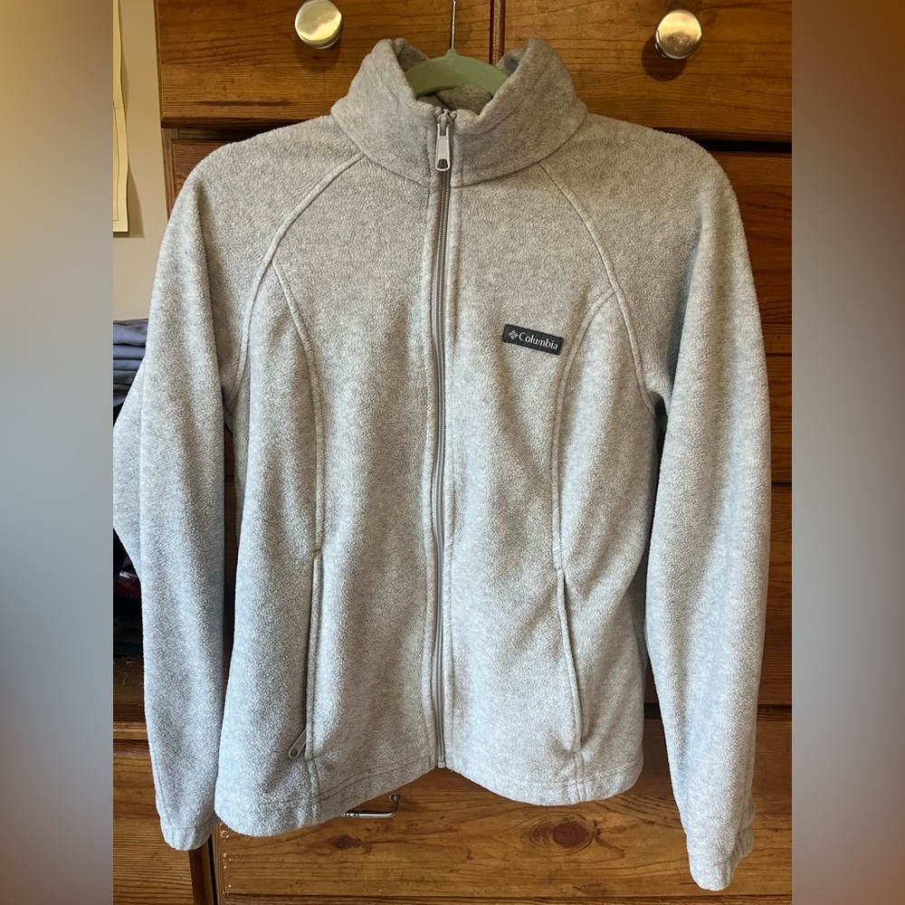 Women’s Colombia Full Zip Up Light Grey Fleece Jacket/Sweatshirt Size Medium
